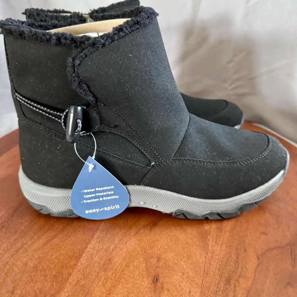 Easy Spirit‎ Tyme2 Ankle Boots Black Water Repellent Faux Fur Winter Womens 10M